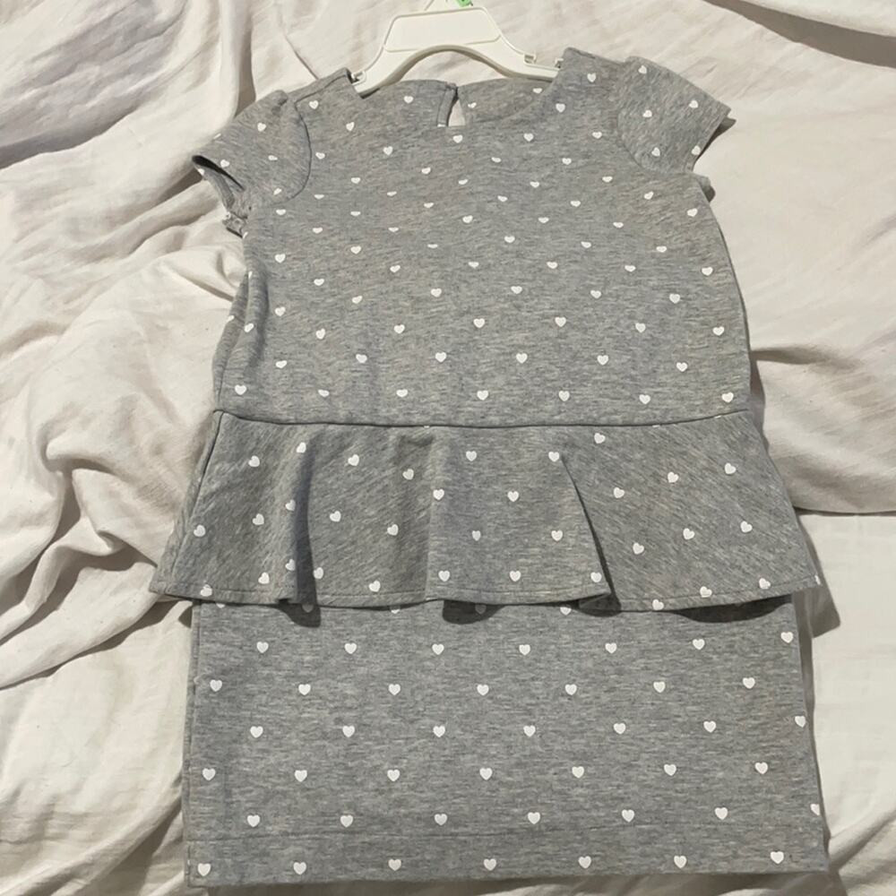 Janie & Jack 5 grey peplum white polka dot dress like new